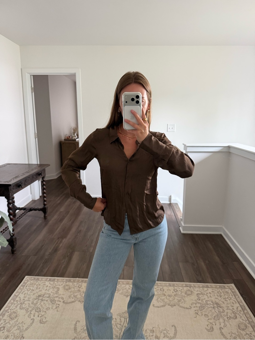 Glassons Brown Button-Down Long Sleeve Shirt